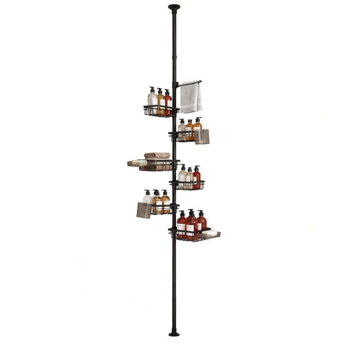 Artiss Tension Pole Shower Caddy Steel Corner Bathroom Shelf Black