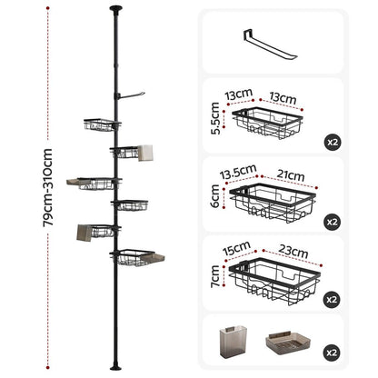 Artiss Tension Pole Shower Caddy Steel Corner Bathroom Shelf Black