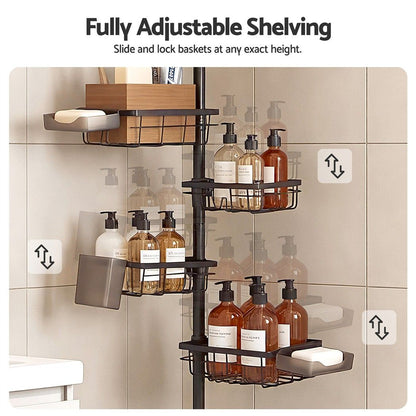 Artiss Tension Pole Shower Caddy Steel Corner Bathroom Shelf Black