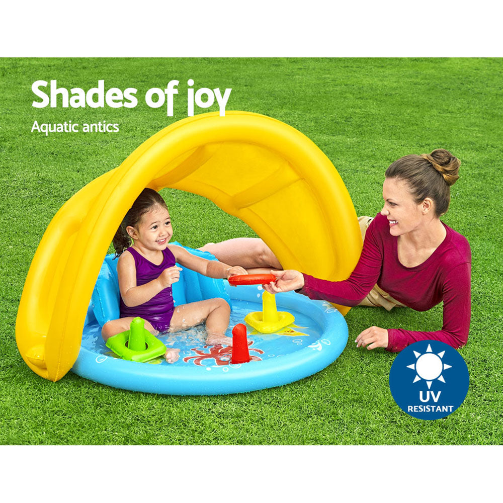 Bestway Kids Pool 115x89x76cm Inflatable Play Swimming Pools w/ Canopy 31L