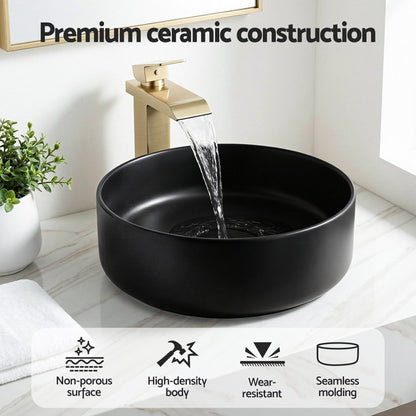 Cefito Bathroom Basin Ceramic Vanity Sink Vessel Bowl Wash Matte Black Round Countertop