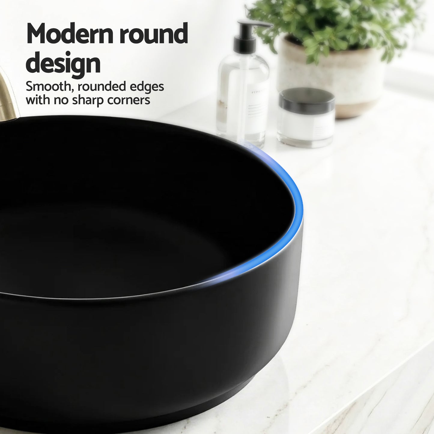 Cefito Bathroom Basin Ceramic Vanity Sink Vessel Bowl Wash Matte Black Round Countertop