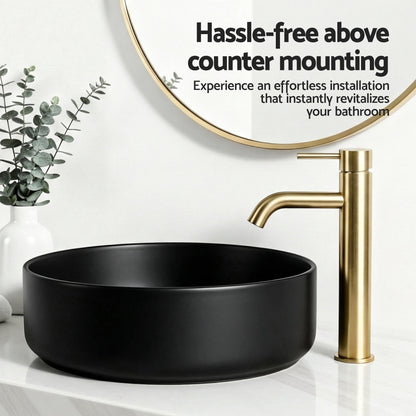 Cefito Bathroom Basin Ceramic Vanity Sink Vessel Bowl Wash Matte Black Round Countertop