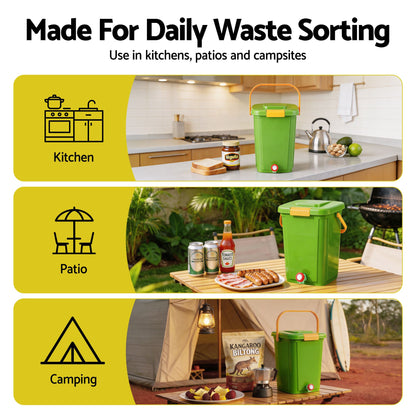Gardeon 20L Kitchen Compost Bin Food Waste Caddy Drain Tap Green