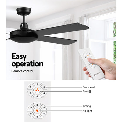 Devanti 52'' Ceiling Fan DC Motor 4 Blades w/Remote - Black