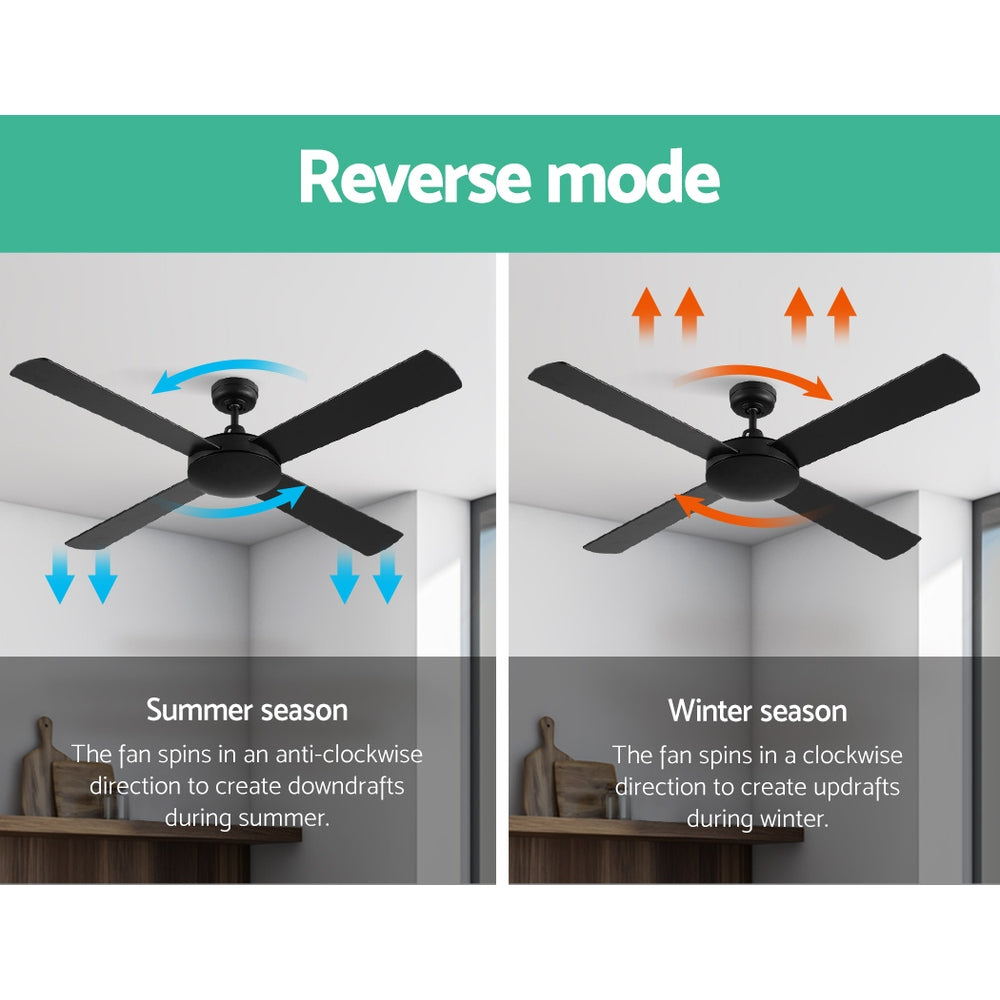 Devanti 52'' Ceiling Fan DC Motor 4 Blades w/Remote - Black