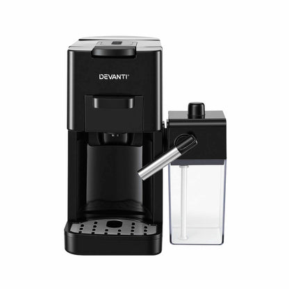 Devanti Capsule Coffee Pod Machine with Milk Frother, Black