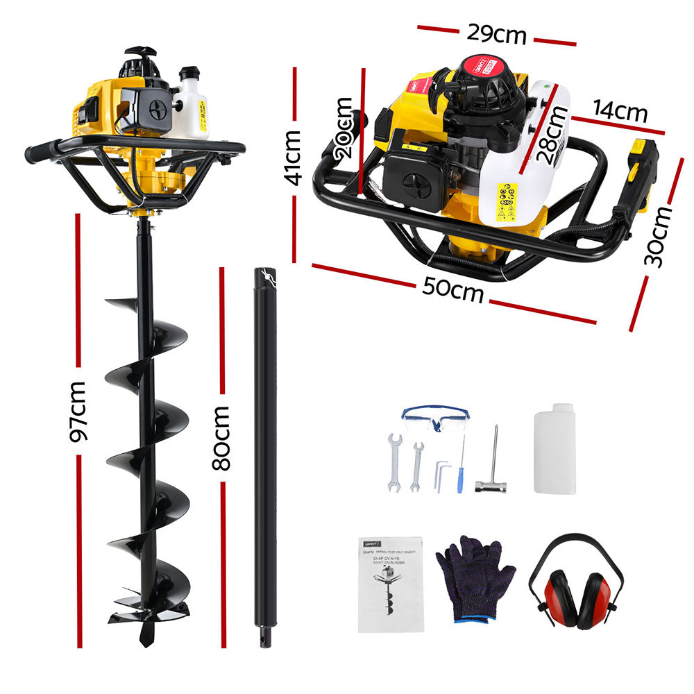 Giantz 82CC Post Hole Digger 200mm Petrol Drill Auger Extension Bits