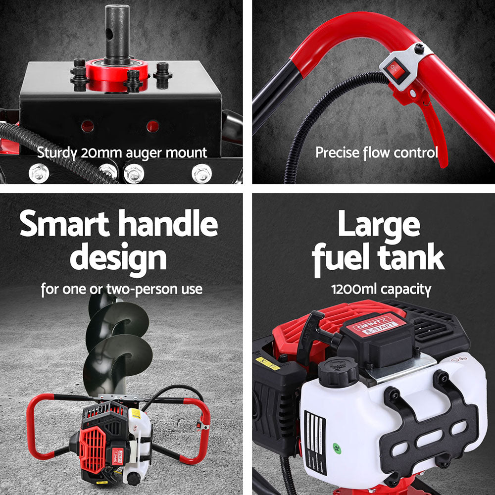 Giantz Post Hole Digger 300mm Petrol Drill Auger Extension Bits
