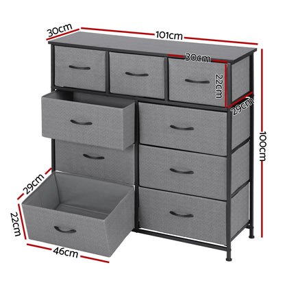 Artiss Chest of 9 Drawers Storage Dresser Tallboy Dark Grey