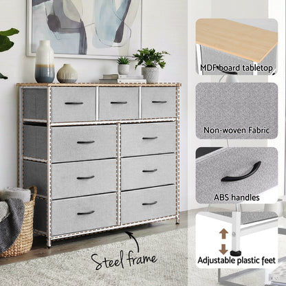 Artiss Chest of 9 Drawers Storage Dresser Tallboy Light Grey