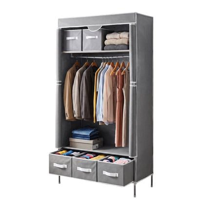 Artiss Large Portable Clothes Closet Wardrobe with Tiebacks Grey