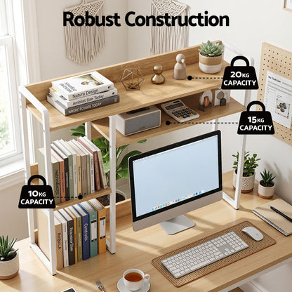 Artist Desk Organizer 2-Tier Desk Shelf 24cm Depth for Unblocked Monitor View Asymmetrical Desk Hutch Dorm for WFH & Gaming Heavy-Duty