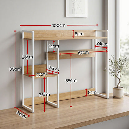 Artist Desk Organizer 2-Tier Desk Shelf 24cm Depth for Unblocked Monitor View Asymmetrical Desk Hutch Dorm for WFH & Gaming Heavy-Duty