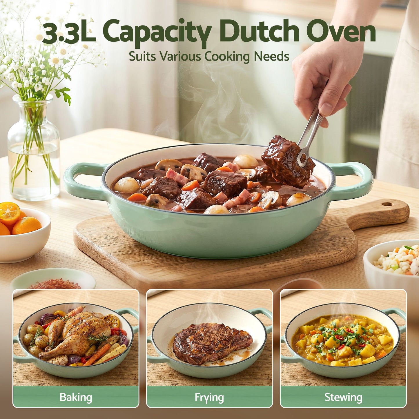 5-Star Chef 3.3L Enameled Cast Iron Dutch Oven Pot with Lid for Sourdough Bread Baking