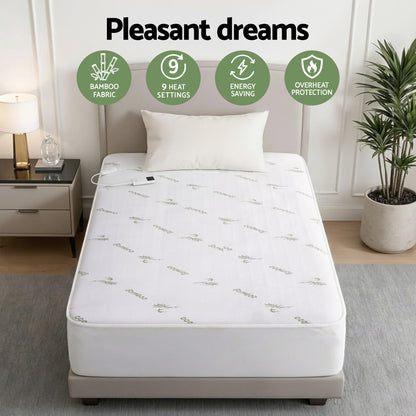 Giselle Electric Blanket Bamboo Fabric King Single Fitted Heated Pad Underlay Washable Winter