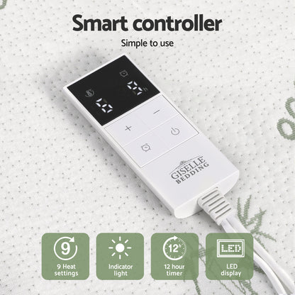 Giselle Electric Blanket Bamboo Fabric King Single Fitted Heated Pad Underlay Washable Winter