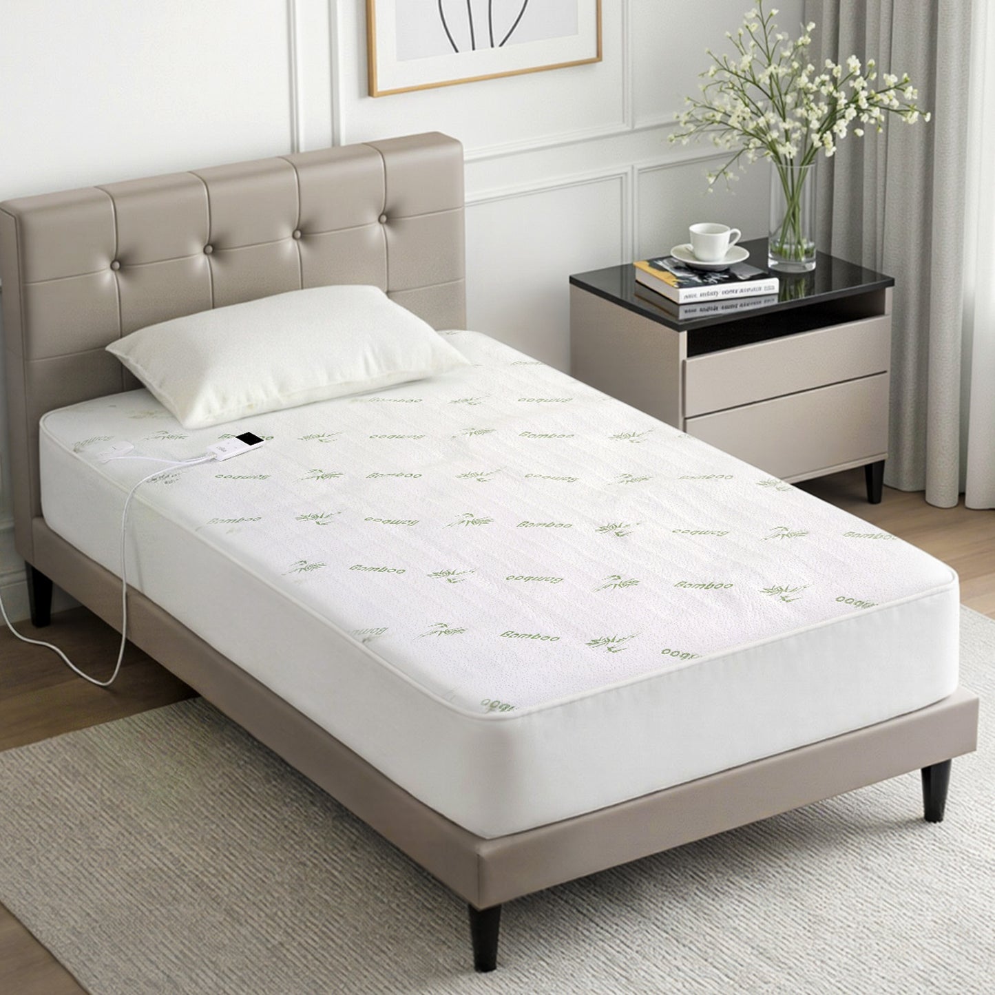 Giselle Electric Blanket Bamboo Fabric King Single Fitted Heated Pad Underlay Washable Winter