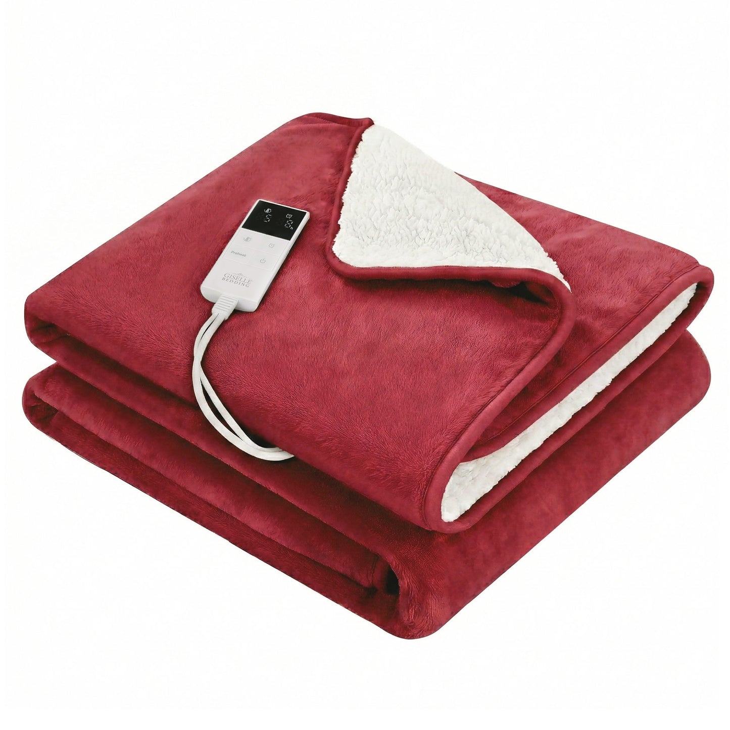 Giselle Electric Throw Rug Double Size 200x180cm Fleece Flannel Heated Blanket Burgundy