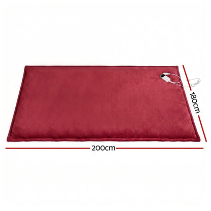 Giselle Electric Throw Rug Double Size 200x180cm Fleece Flannel Heated Blanket Burgundy