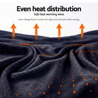 Giselle Electric Throw Rug Double Size 200x180cm Coral Fleece Heated Blanket Charcoal