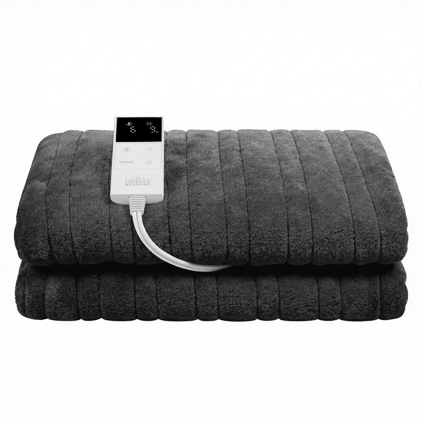 Giselle Electric Throw Rug Double Size 200x180cm Coral Fleece Heated Blanket Grey