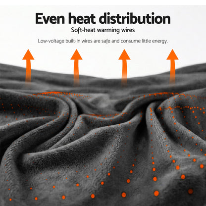 Giselle Electric Throw Rug Double Size 200x180cm Coral Fleece Heated Blanket Grey