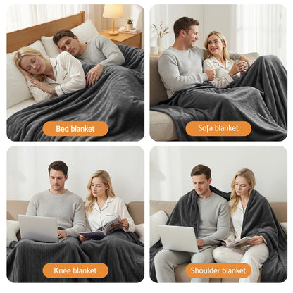 Giselle Electric Throw Rug Double Size 200x180cm Coral Fleece Heated Blanket Grey