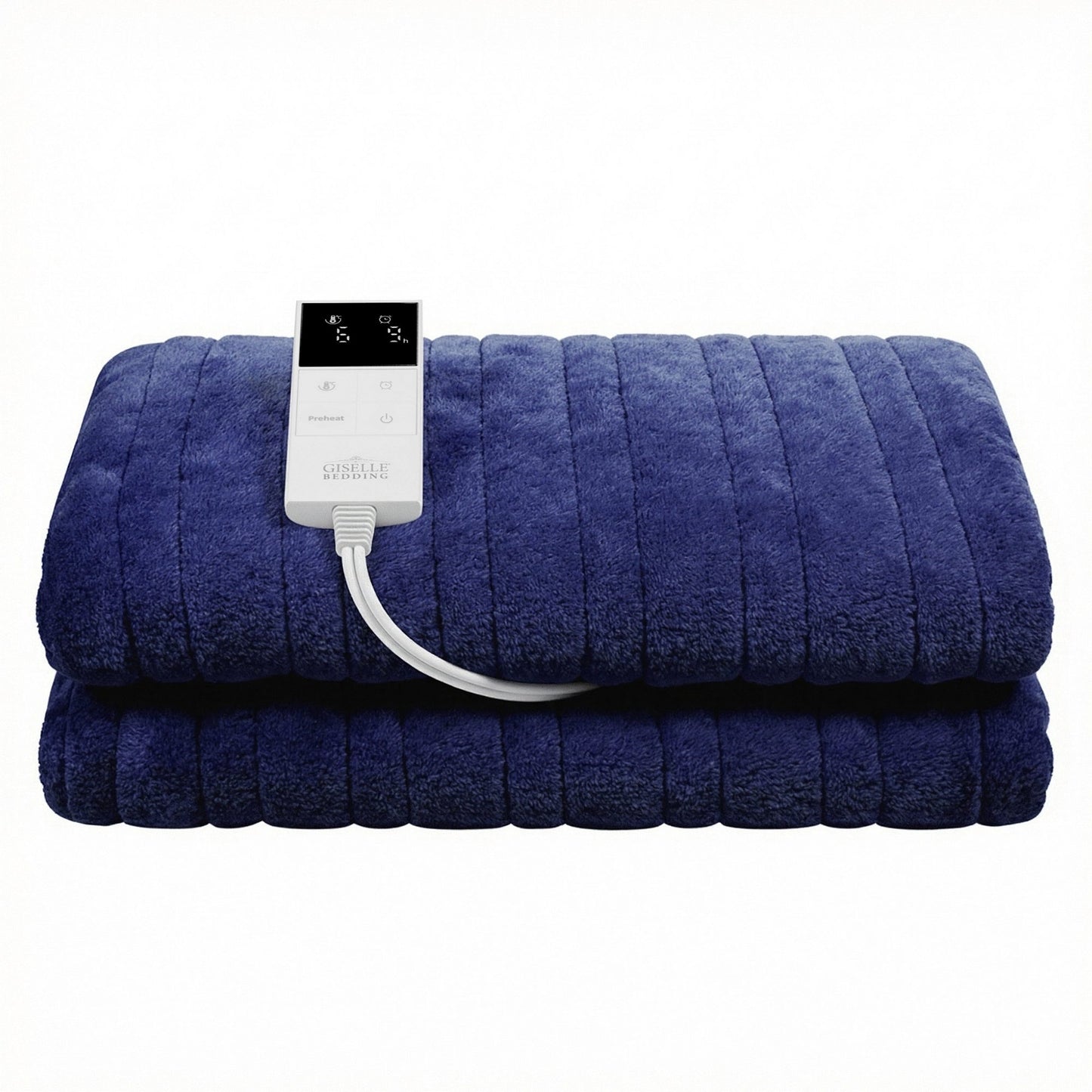 Giselle Electric Throw Rug Double Size 200x180cm Coral Fleece Heated Blanket Navy Blue