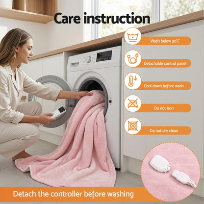 Giselle Electric Throw Rug Dual Side Fleece Flannel Heated Blanket Pink