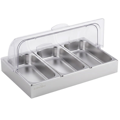 5-Star Chef 3 Pan Food Serving Display Stainless Steel with Clear Roll Top Cover