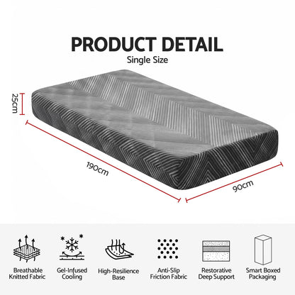 Giselle 25cm Single Memory Foam Mattress Gel Infused Foam Removable Cover