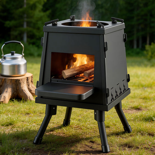 Grillz Fire Pit BBQ Portable Outdoor Fireplace Metal Camping Stove for Boiling Water, BBQ, Picnics