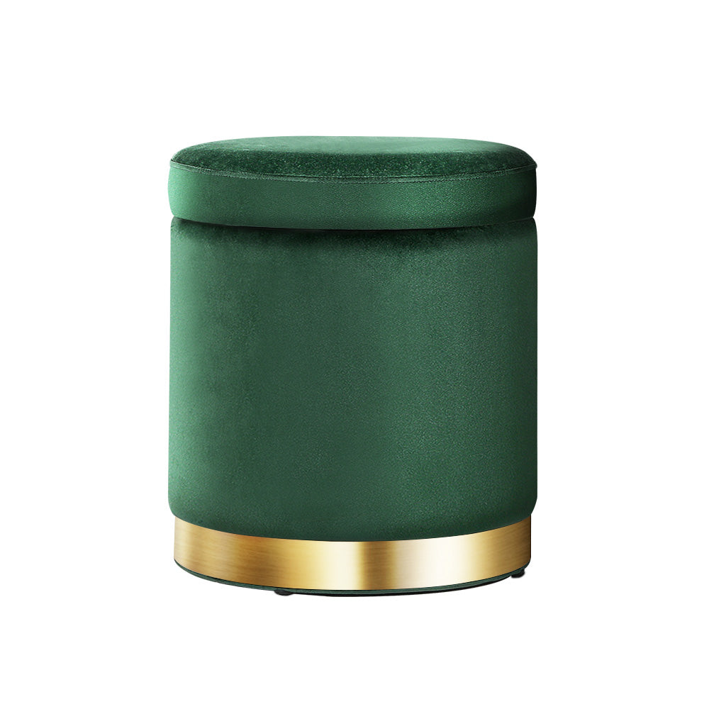 Artiss Ottoman Storage Foot Stool Round Velvet Green