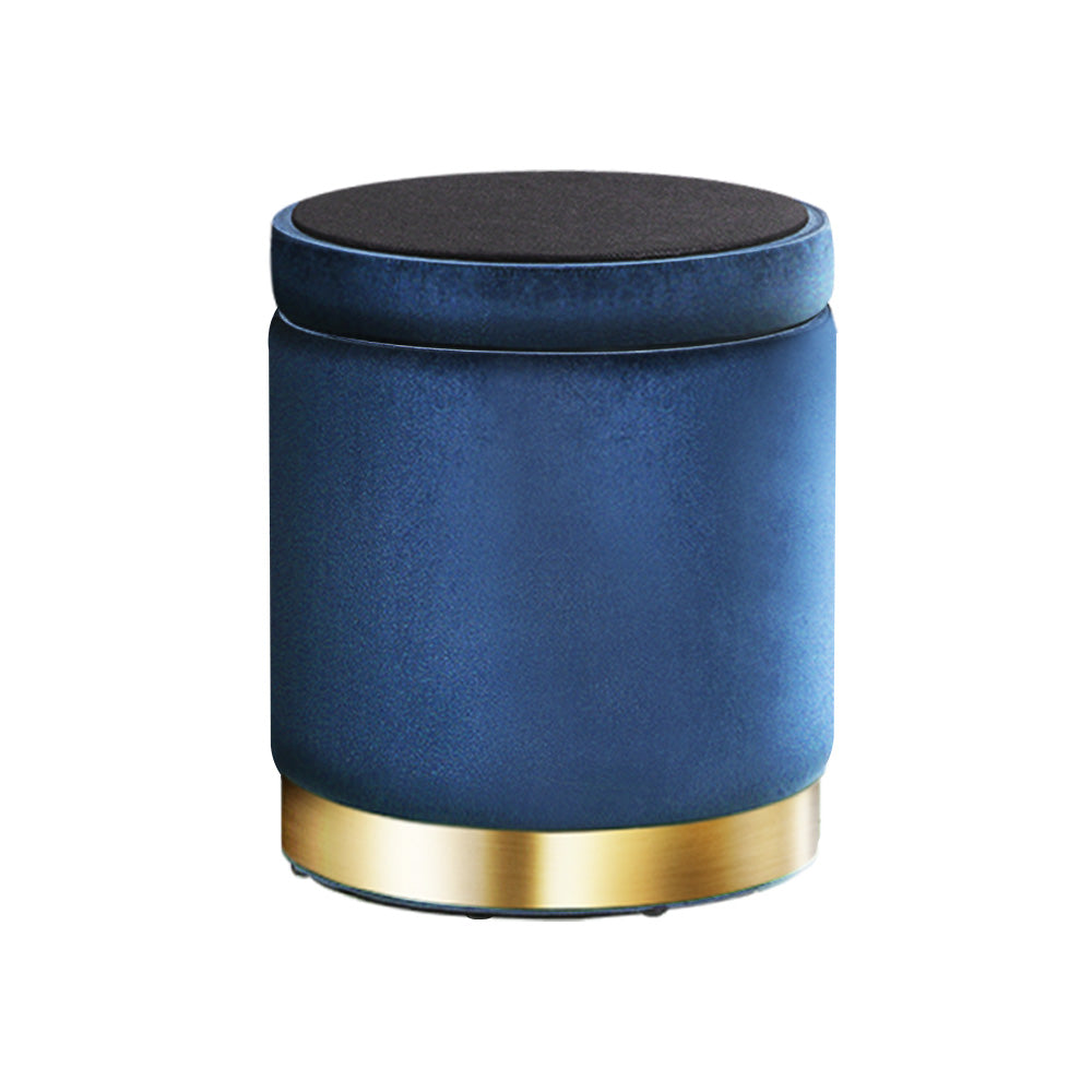 Artiss Ottoman Storage Foot Stool Round Velvet Navy