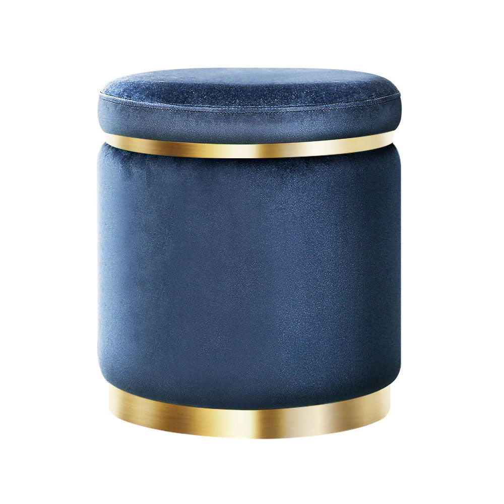 Artiss Ottoman Foot Stool Round Velvet Navy