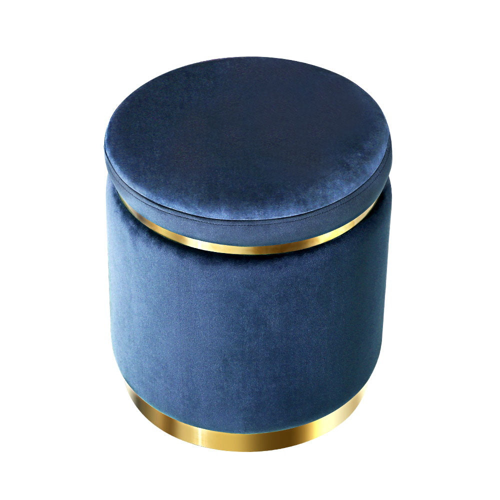 Artiss Ottoman Foot Stool Round Velvet Navy