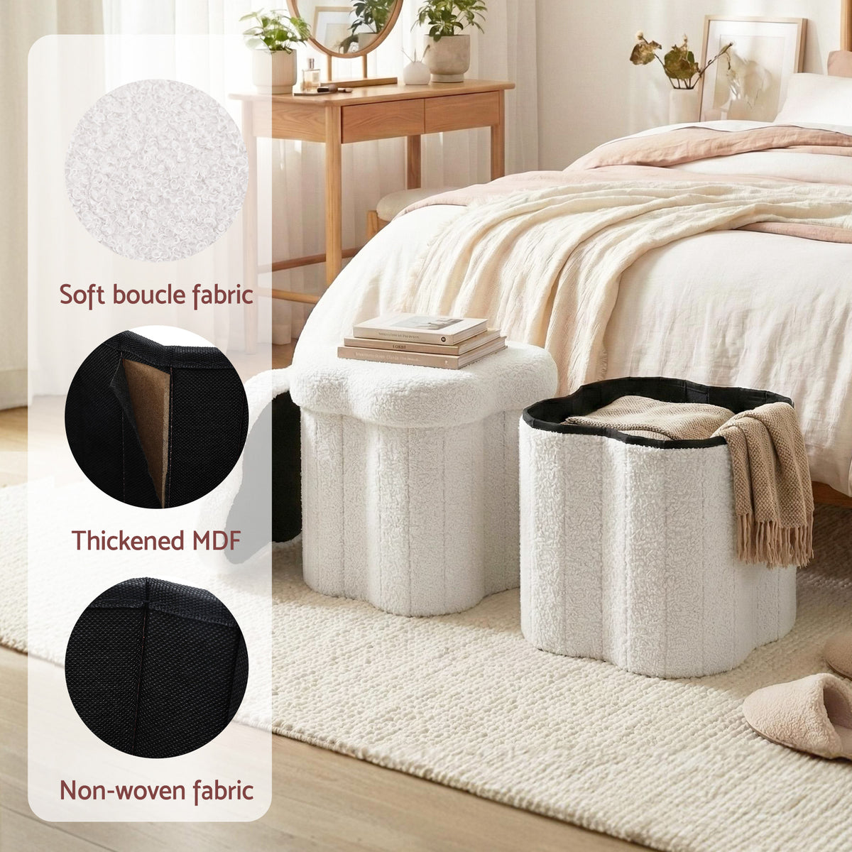 Artiss Storage Ottoman Foot Stool Foldable White