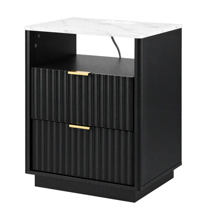 Artiss Bedside Table with Charging Station and 2 Drawers Black