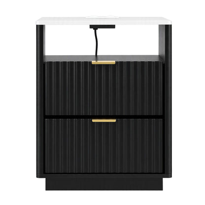 Artiss Bedside Table with Charging Station and 2 Drawers Black