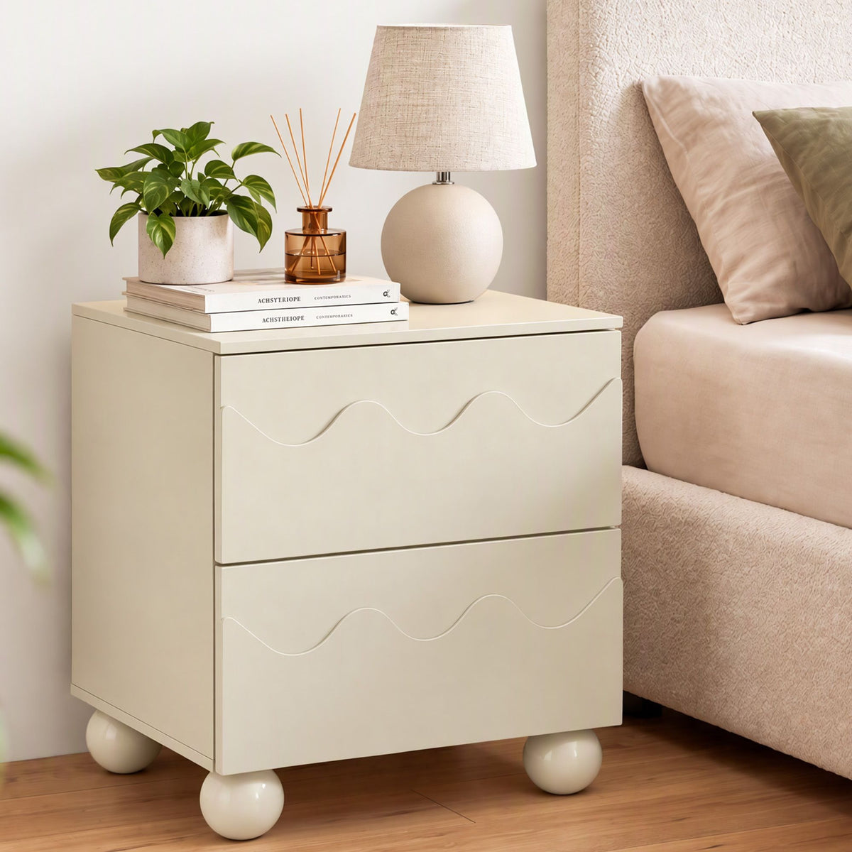 Artiss Bedside Table Nightstand 2 Drawers Storage Side Cabinet Beige