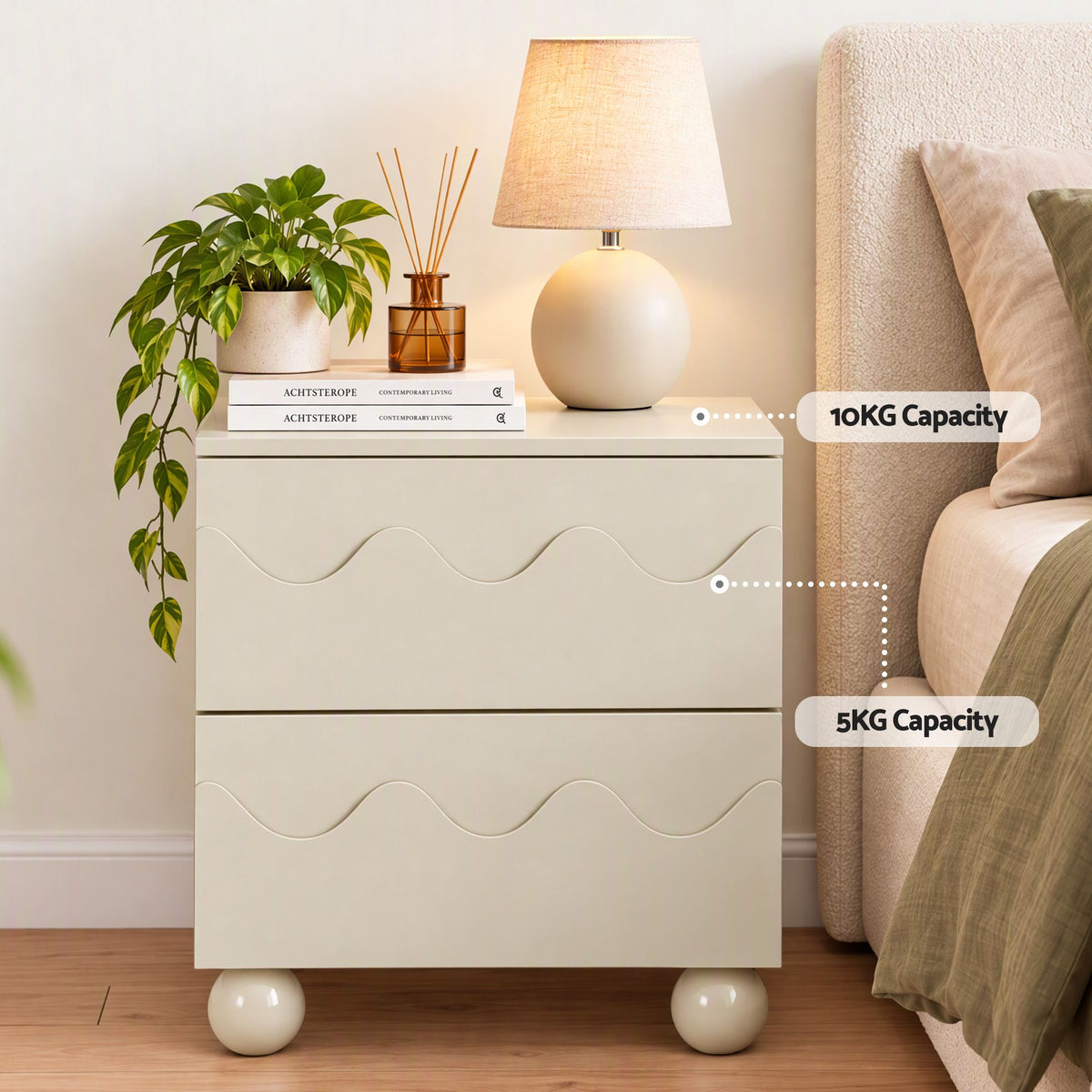 Artiss Bedside Table Nightstand 2 Drawers Storage Side Cabinet Beige