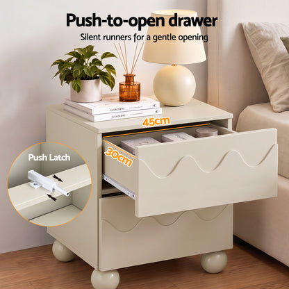 Artiss Bedside Table Nightstand 2 Drawers Storage Side Cabinet Beige