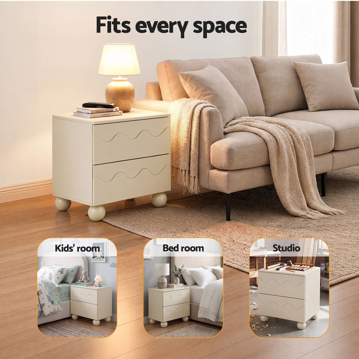 Artiss Bedside Table Nightstand 2 Drawers Storage Side Cabinet Beige