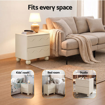 Artiss Bedside Table Nightstand 2 Drawers Storage Side Cabinet Beige