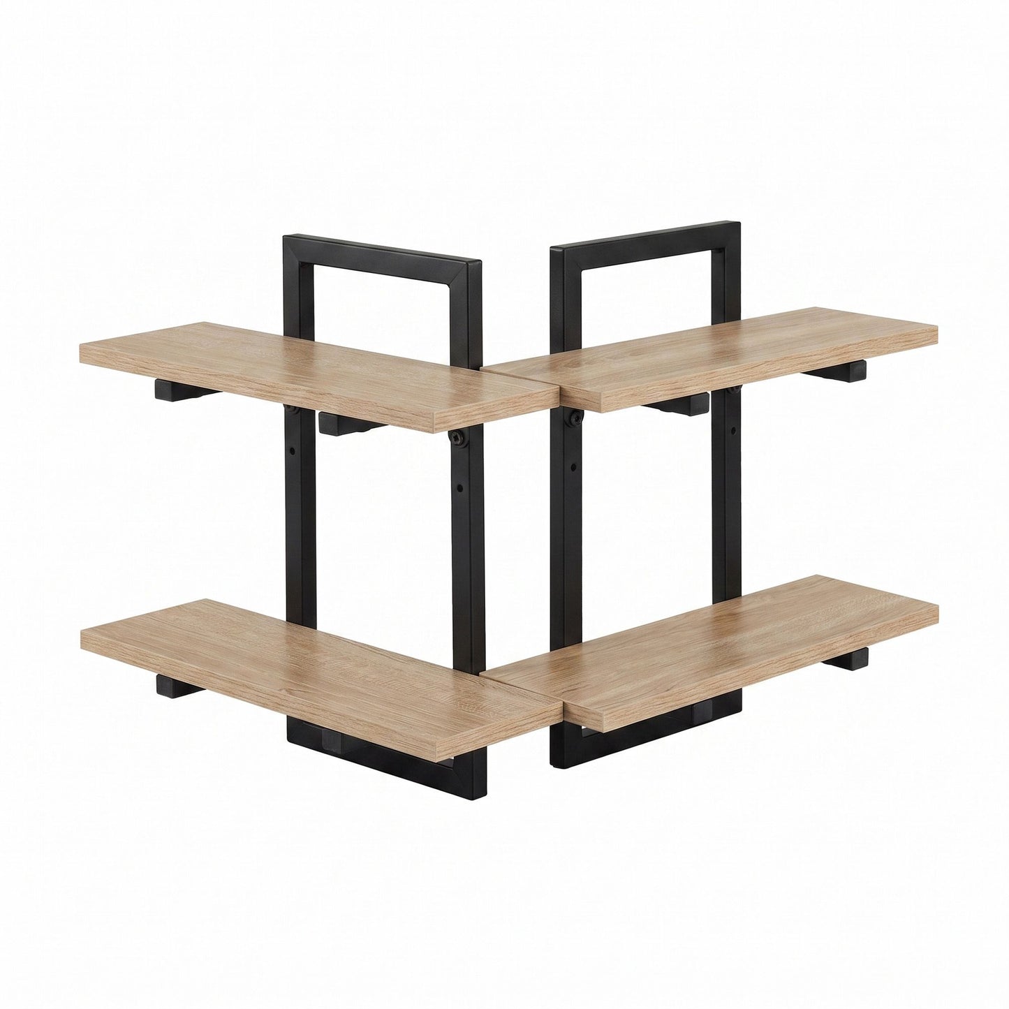 Artiss Set of 2 Floating Wall Shelf 2-Tier Wall-Mounted Display Ledge Wood & Metal