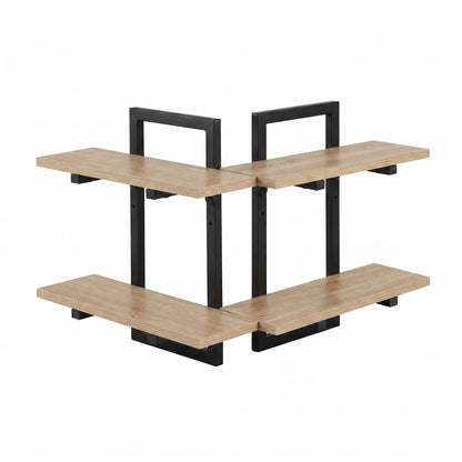 Artiss Set of 2 Floating Wall Shelf 2-Tier Wall-Mounted Display Ledge Wood & Metal