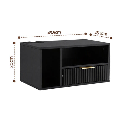 Artiss Floating Bedside Table with Charging Station Black Nightstand 1 Drawer