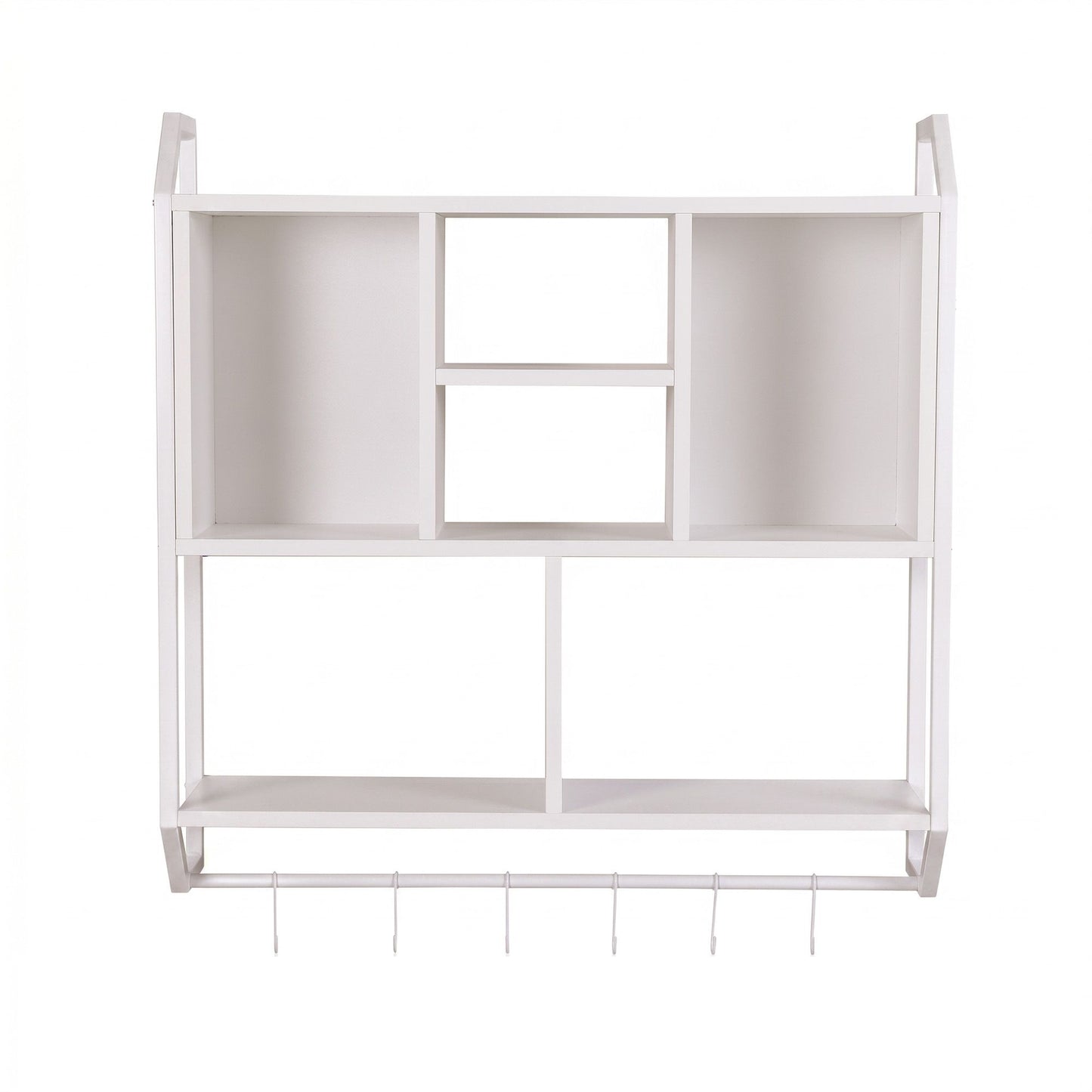 Artiss Floating Wall Shelf 6 Hooks Wall Mounted Storage Cubby Rack 73.5x74CM White