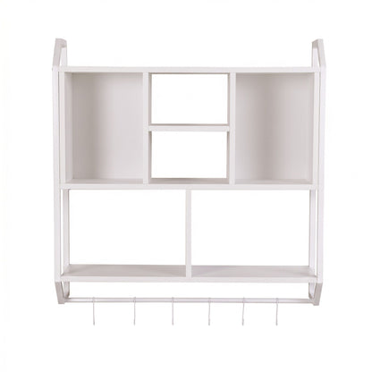 Artiss Floating Wall Shelf 6 Hooks Wall Mounted Storage Cubby Rack 73.5x74CM White